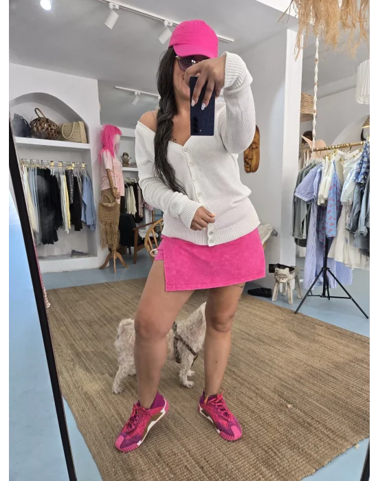 Beyaz Merserize Hırka Kazak