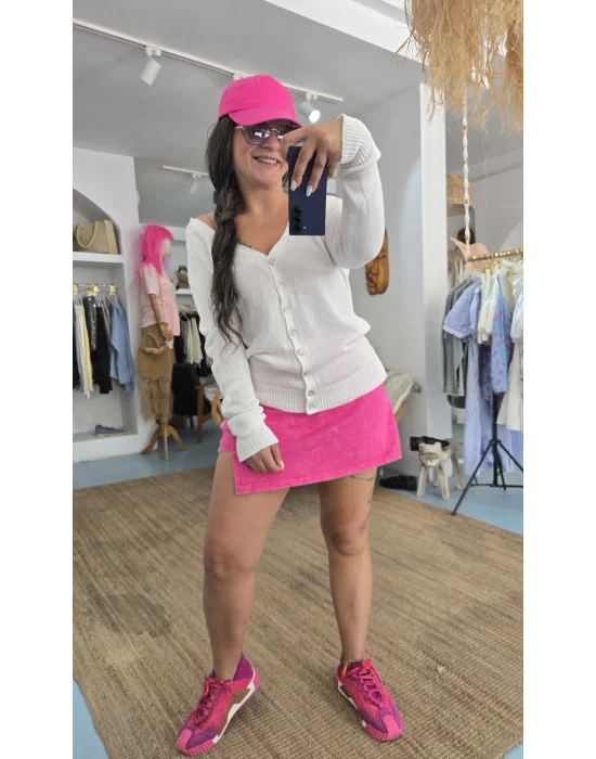 Beyaz Merserize Hırka Kazak