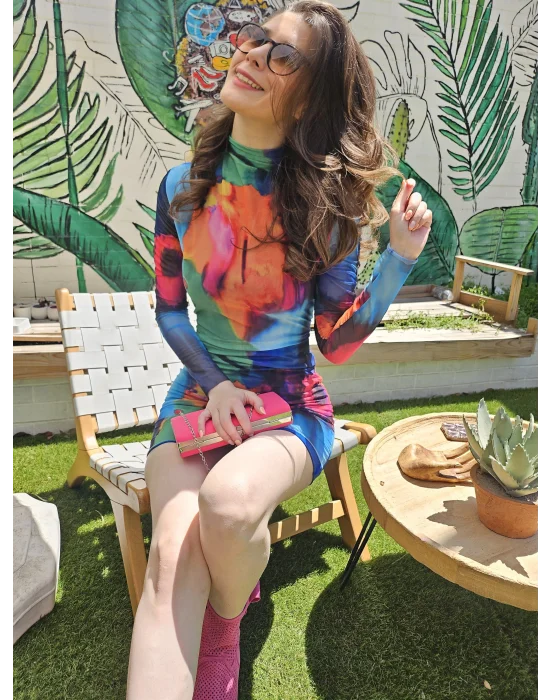 Desenli Astarlı Tül Elbise