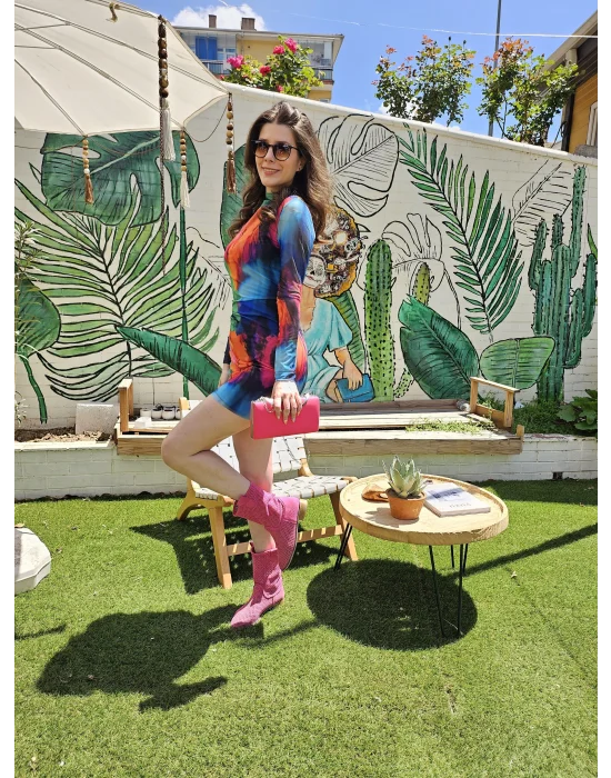 Desenli Astarlı Tül Elbise