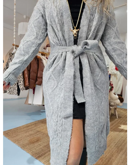 Gri Saç Örgülü Hırka