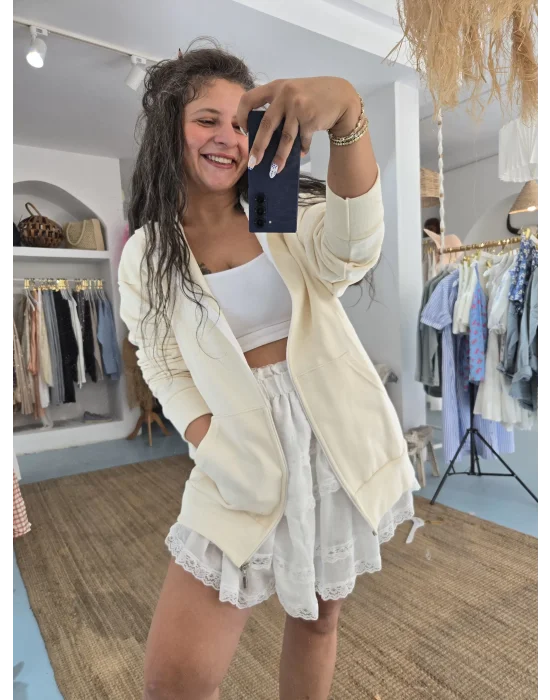 Kapşonlu Krem Sweat