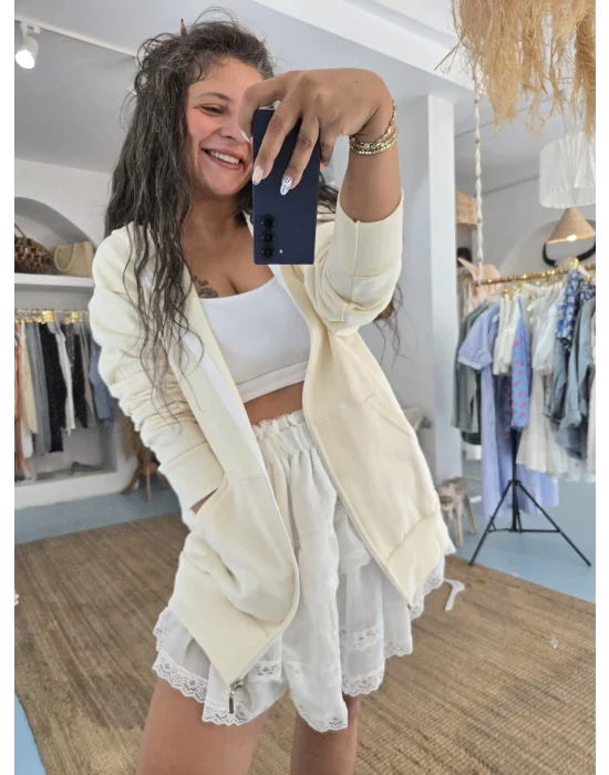 Kapşonlu Krem Sweat