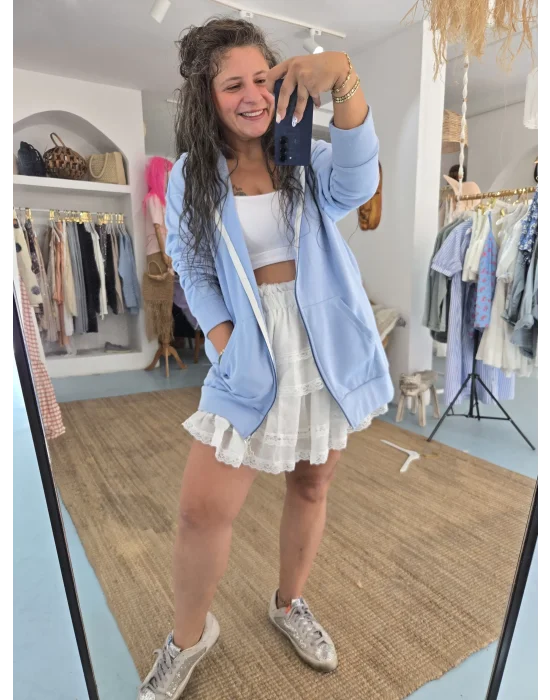 Kapşonlu Açık Mavi Sweat