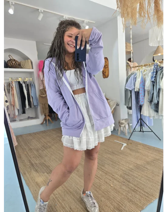 Kapşonlu Lila Sweat