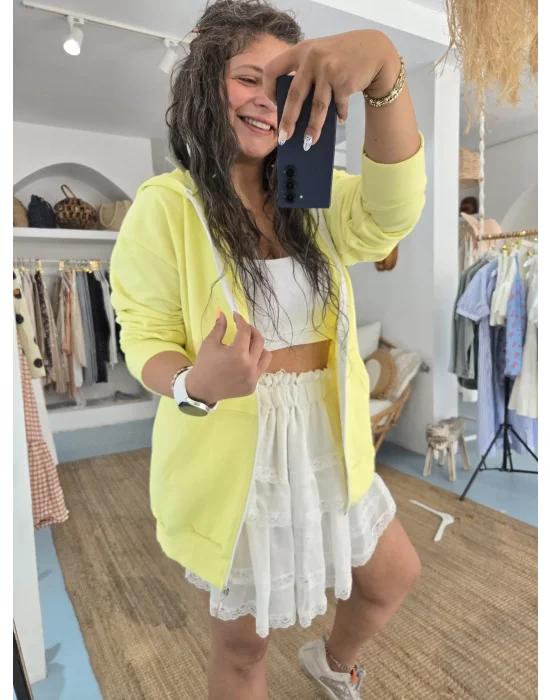 Kapşonlu Neon Sarı Sweat