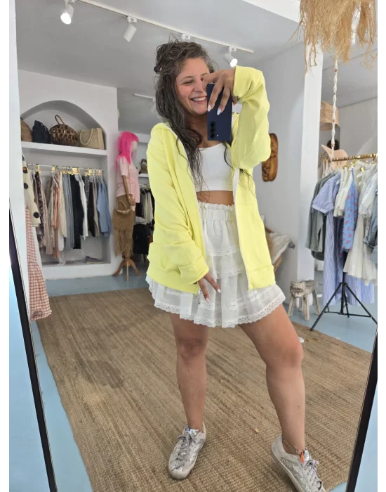 Kapşonlu Neon Sarı Sweat