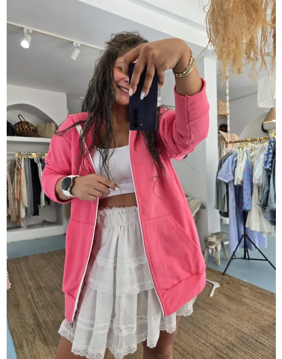 Kapşonlu Pembe Sweat