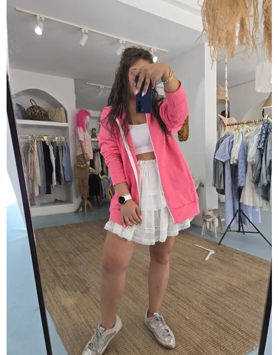 Kapşonlu Pembe Sweat