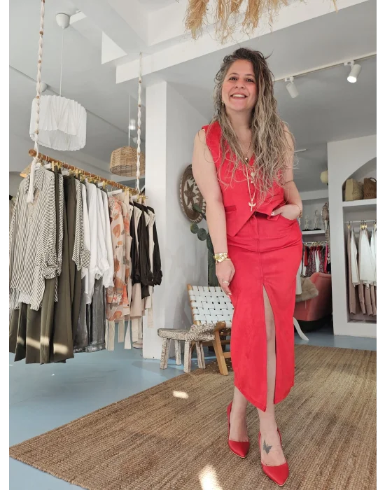 Kırmızı İnce Kadife Yelek