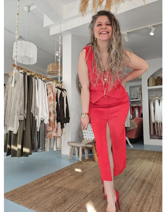 Kırmızı İnce Kadife Yelek