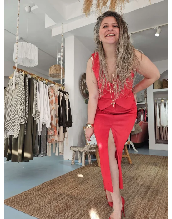 Kırmızı İnce Kadife Yelek