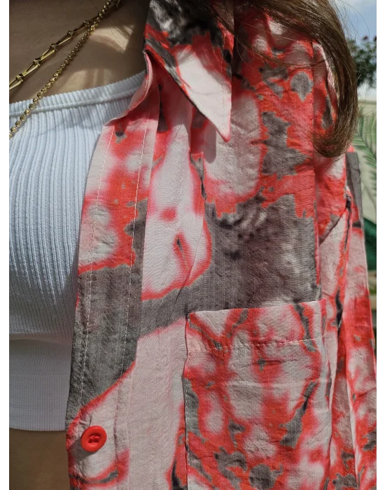 Kırmızı Mango Kumaş Desenli Takım