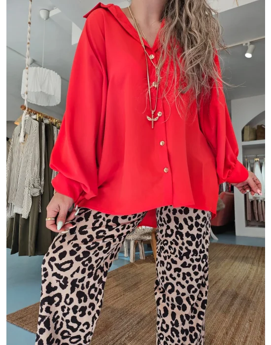 Kırmızı Oversize Gömlek