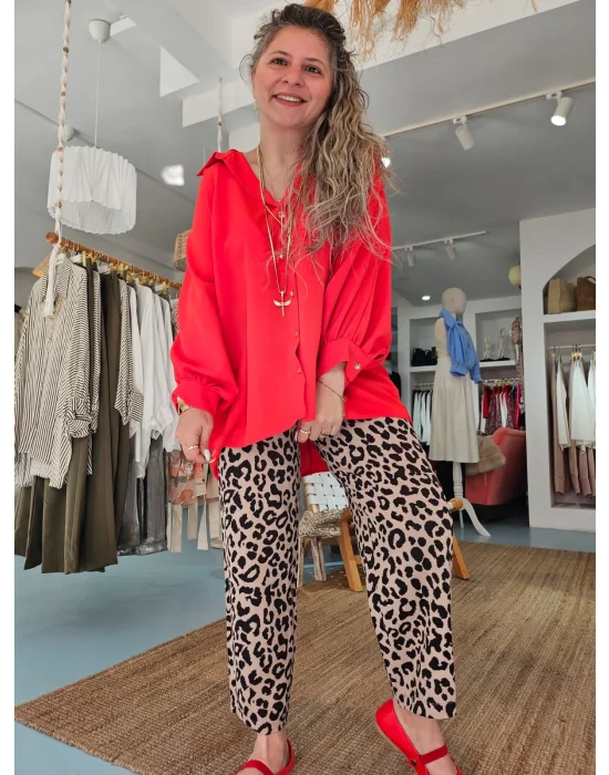 Kırmızı Oversize Gömlek