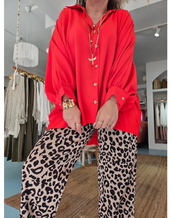 Kırmızı Oversize Gömlek