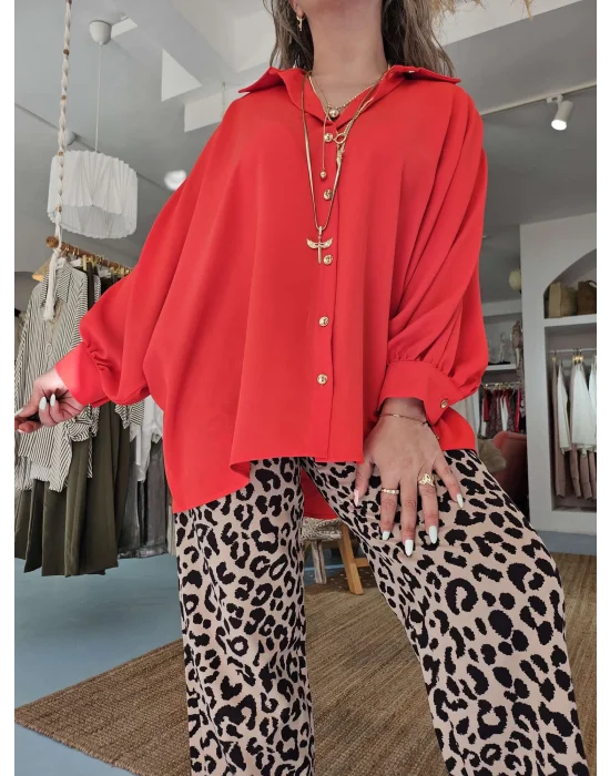 Kırmızı Oversize Gömlek
