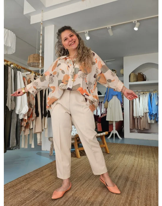 Krem Kemerli Pantolon