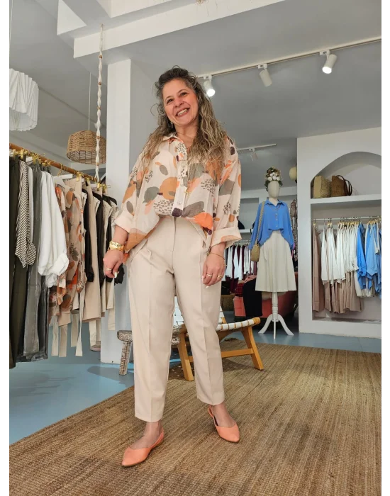 Krem Kemerli Pantolon