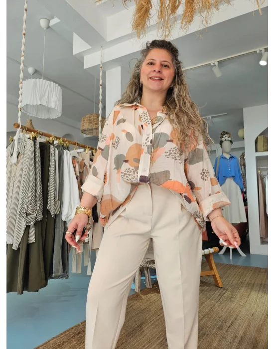 Krem Kemerli Pantolon