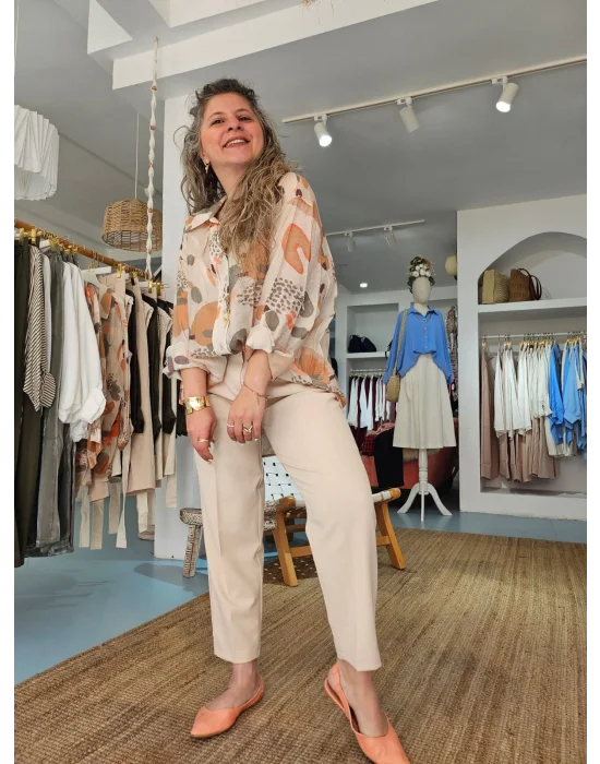 Krem Kemerli Pantolon