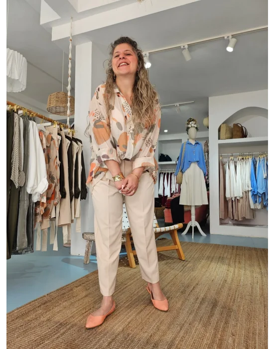 Krem Kemerli Pantolon