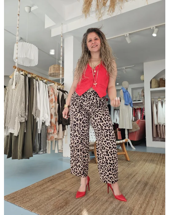 Leopar Kısa Paça Pantolon