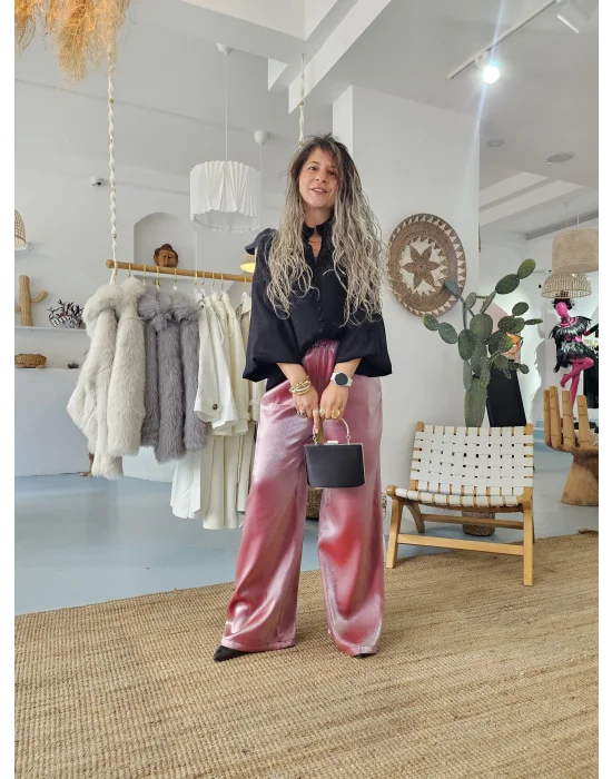 Pembe Saten Pantolon