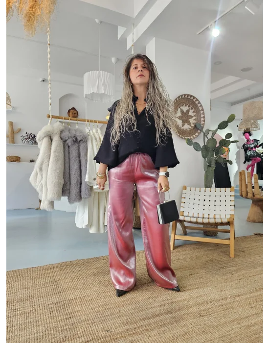 Pembe Saten Pantolon