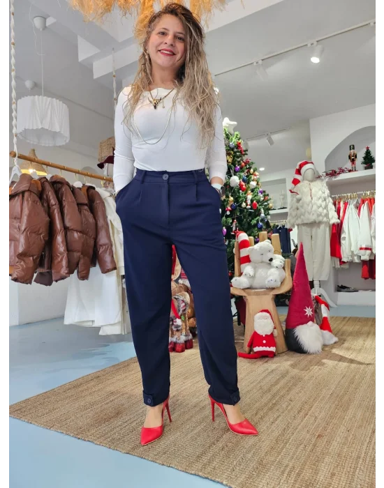 Şalvar Kesim Lacivert Kumaş Pantolon