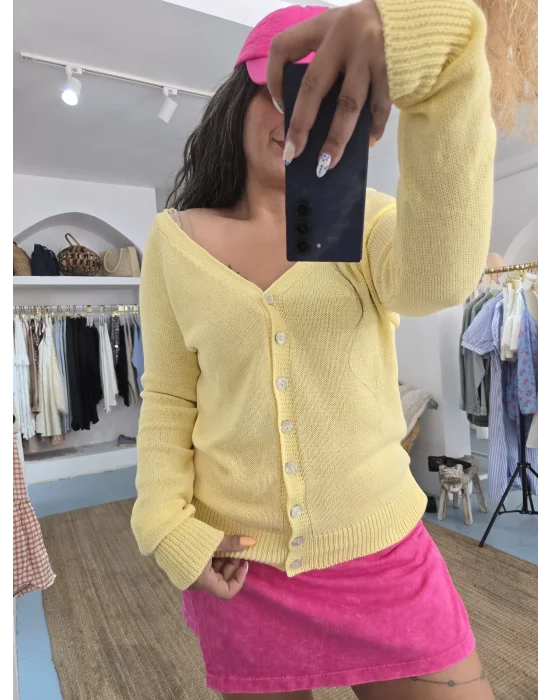 Sarı Merserize Hırka Kazak