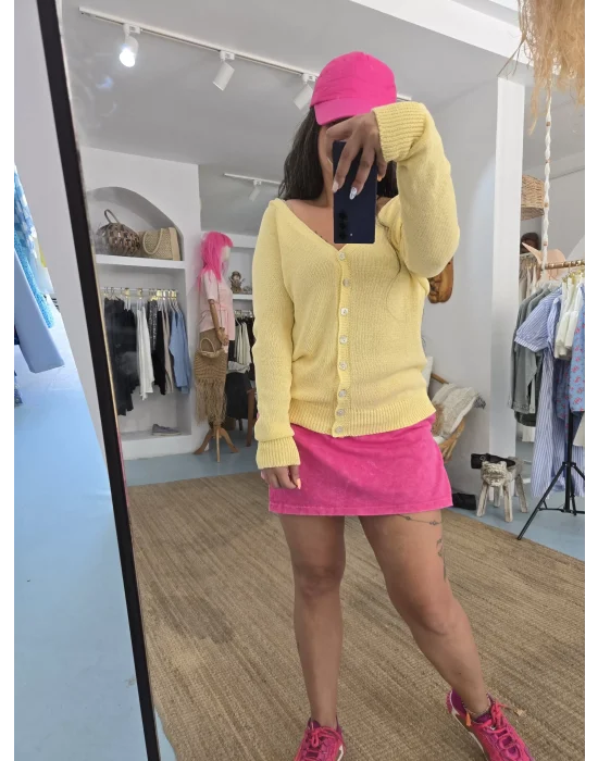 Sarı Merserize Hırka Kazak