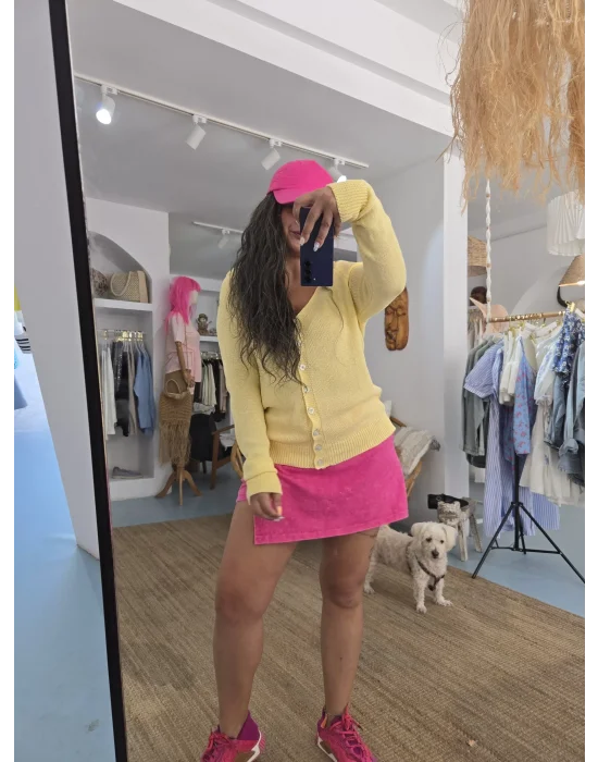 Sarı Merserize Hırka Kazak