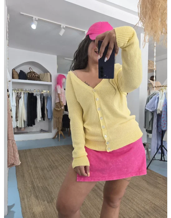 Sarı Merserize Hırka Kazak