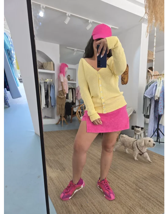 Sarı Merserize Hırka Kazak