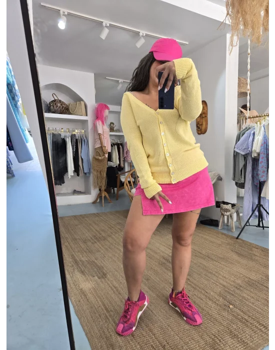 Sarı Merserize Hırka Kazak