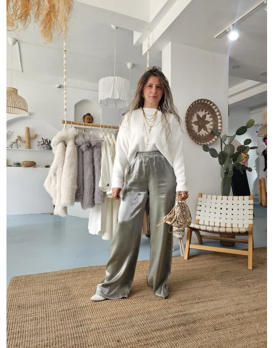 Yeşil Saten Pantolon