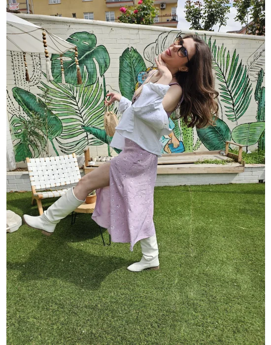 Yırtmaçlı Askılı Midi Elbise