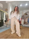 Bel Detaylı Krem Palazzo