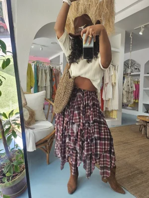 Volanlı Kahve Ekose Etek