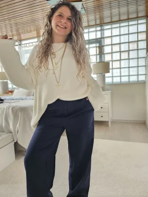 Şeri Detaylı Lacivert Palazzo