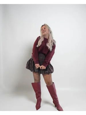 Paris Bordo Kareli Etek