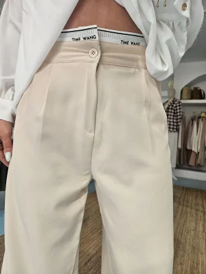 Bel Detaylı Krem Palazzo