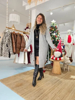 Gri Saç Örgülü Hırka