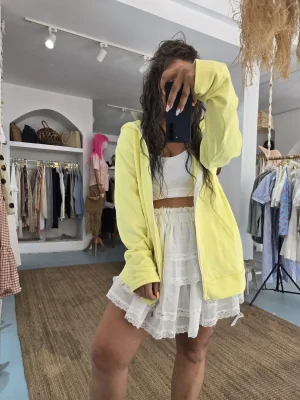 Kapşonlu Neon Sarı Sweat