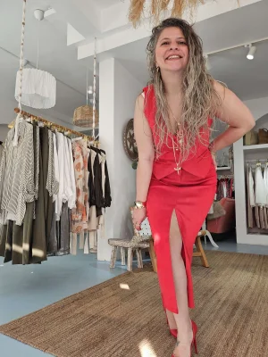 Kırmızı İnce Kadife Yelek