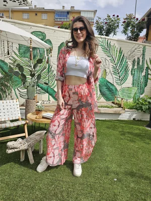 Kırmızı Mango Kumaş Desenli Takım