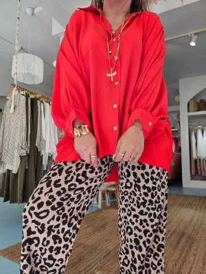 Kırmızı Oversize Gömlek