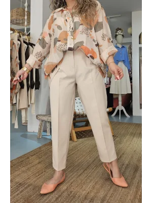 Krem Kemerli Pantolon