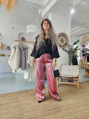 Pembe Saten Pantolon